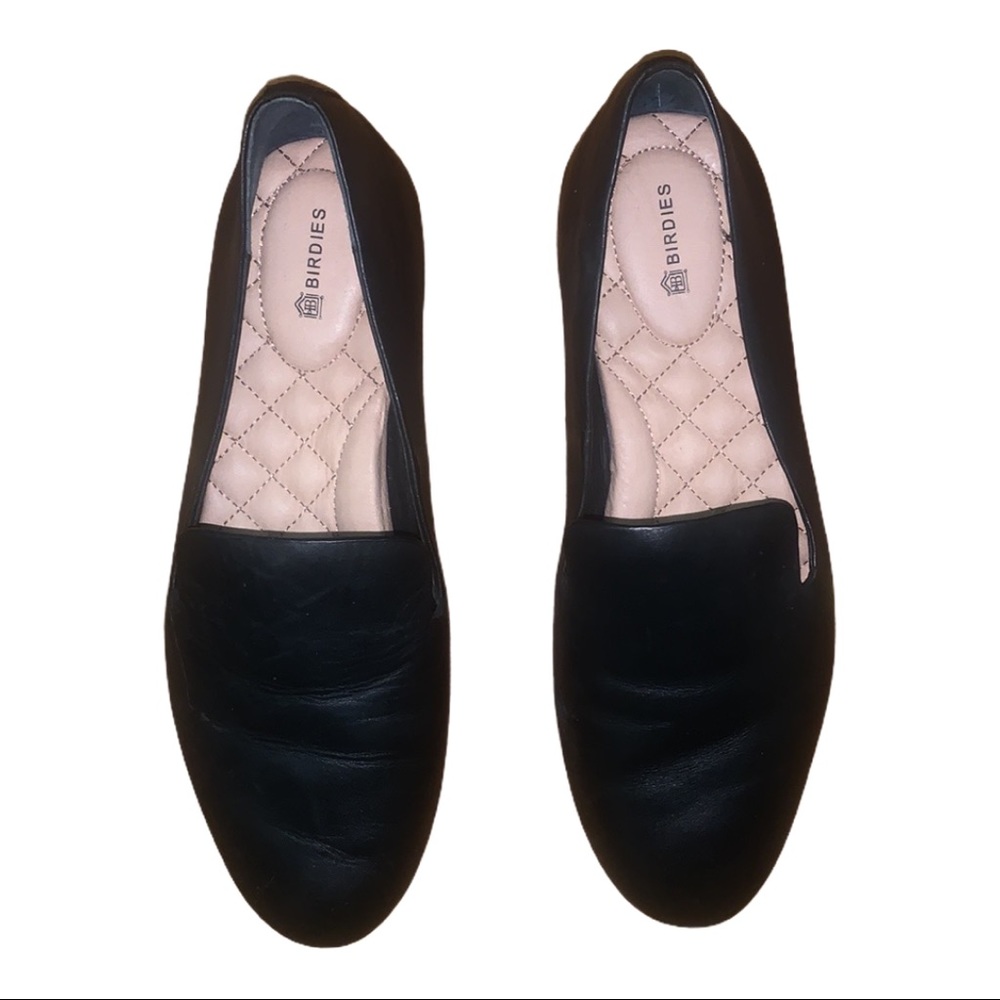 Birdies Black Leather Flat Shoes Size 8